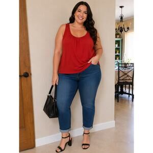 Ava & Viv Red Sleeveless Swing Tank Top Plus Size 3X Button Back Casual